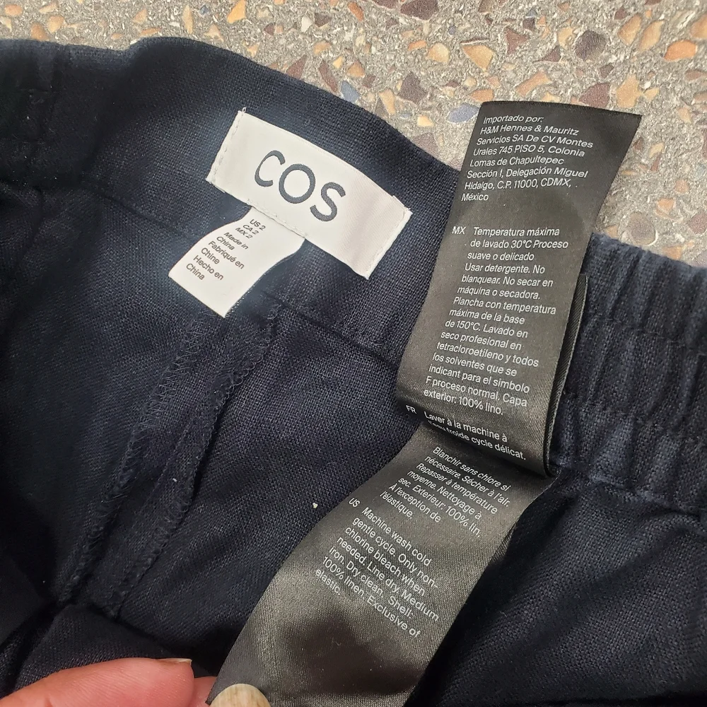 COS High Rise Wide Leg Semi Elastic Waist Pants Linen Flat Front Size 2